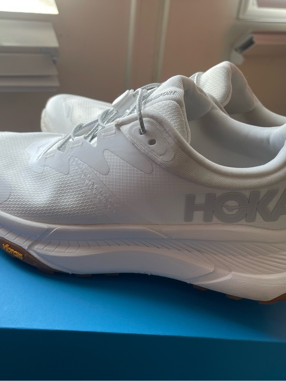Hoka Women's Transport Trainer in White with Brown Outsole Accents - Picture 6 of 9